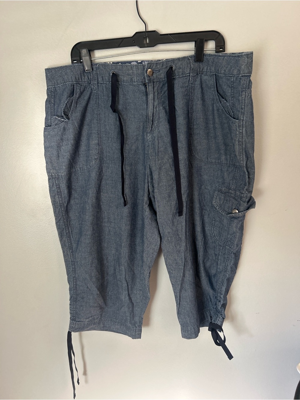 Faded Glory Blue Denim-Style Drawstring Capris